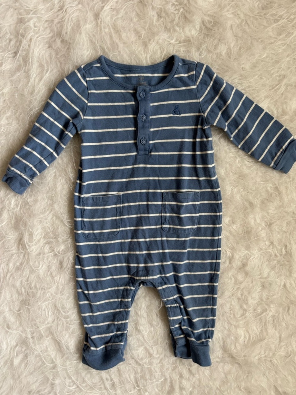Baby GAP Blue and White Striped Footed Classic Organic Cotton Romper